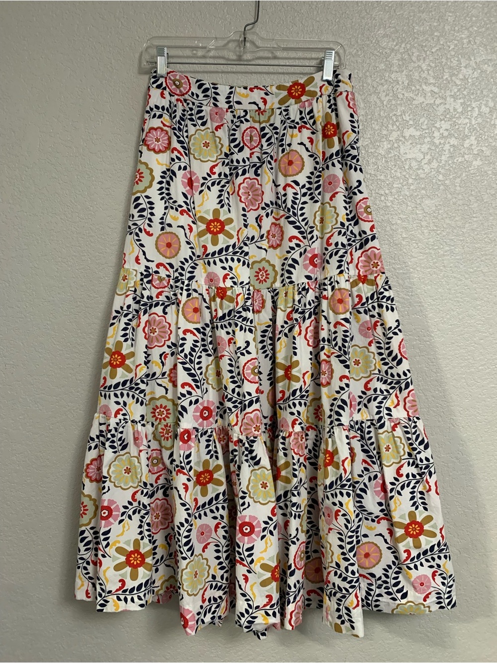 Boden Skirt Womens 8P Poplin Floral Tiered Maxi Pockets Preppy Boho Festival